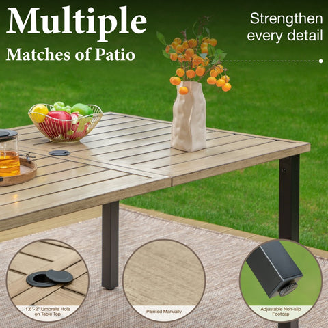 7-Piece Patio Dining Set Farmhouse Style Wood Grain Patio Dining Table and Textilene Swivel Chairs