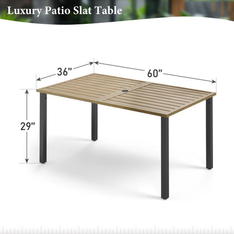 7-Piece Teak-grain Table & Rattan-steel Cushion Fixed Chairs Patio Dining Sets