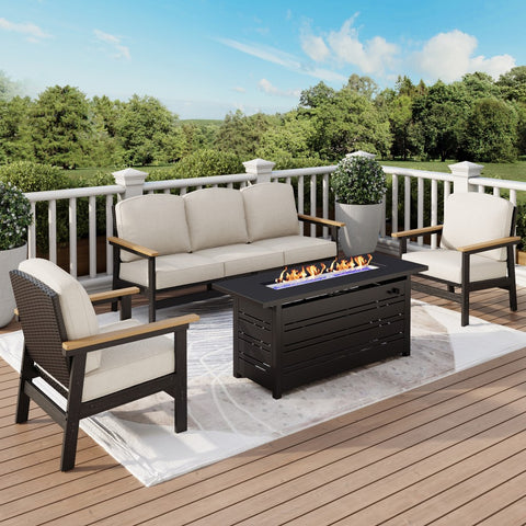 5-Seater Wicker Rattan & HDPE Outdoor Conversation Sofa Set with Coffee Table