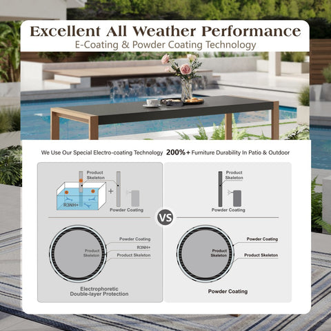3-Piece Outdoor Bar Set-Sea Stone Table & Gray/Aqua Textilene Swivel Stools