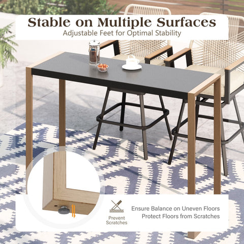 3-Piece Outdoor Bar Set-Sea Stone Table & Gray/Aqua Textilene Swivel Stools