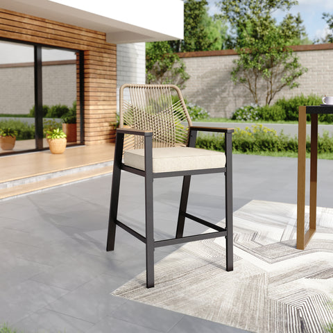 Outdoor Patio Fixed & Swivel Bar Stools Wicker Rattan Counter Height Chairs, Set of 2