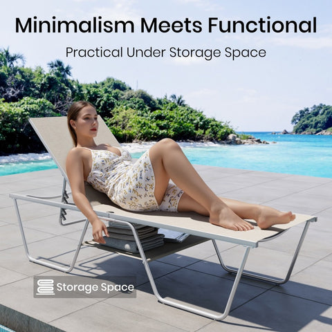 Extra Large W-Shaped Outdoor Chaise Lounge with Under Storage