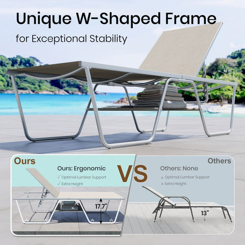 Extra Large W-Shaped Outdoor Chaise Lounge with Under Storage