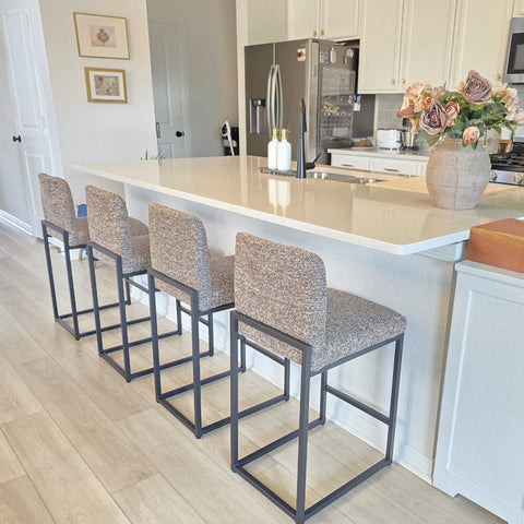 24 Inch Counter Height Bar Stool Chenille Upholstered with Backrest- Set of 4