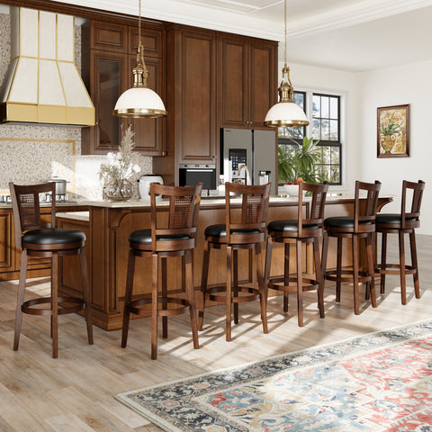 Phi Villa 360° Swivel Retro Wooden Bar Height Stools with Backs