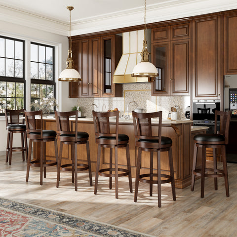 Phi Villa 360° Swivel Retro Wooden Bar Height Stools with Backs