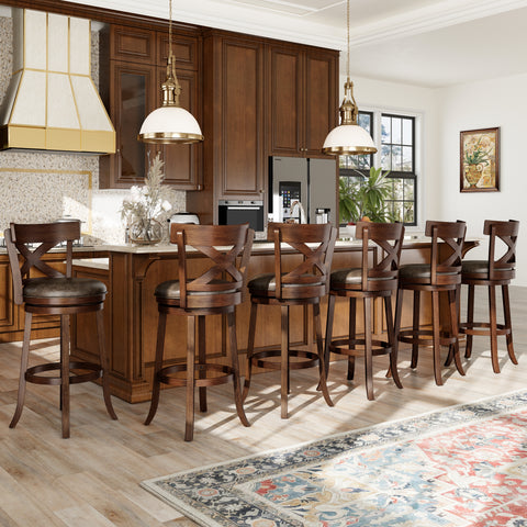 Phi Villa 360° Swivel Retro Wooden Bar Height Stools with Backs