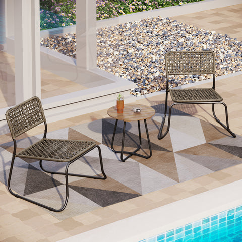 3-Piece Stackable Outdoor Rattan Patio Bistro Set with Solid Acacia Table
