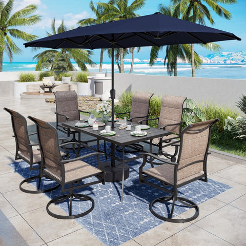 8-Piece 13ft Umbrella Patio Dining Set with High Back Textilene Swivel Chair and Metal Table