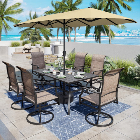 8-Piece 13ft Umbrella Patio Dining Set with High Back Textilene Swivel Chair and Metal Table