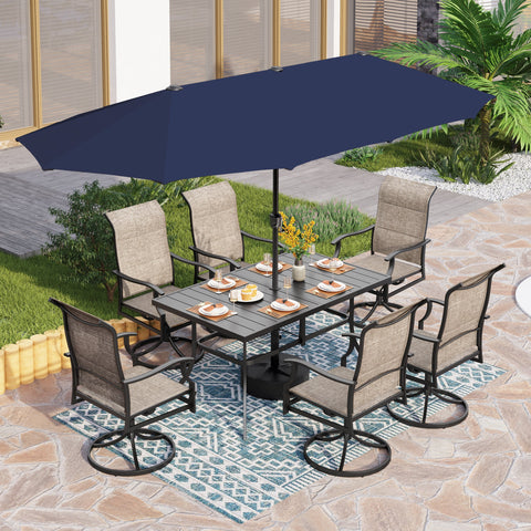 8-Piece 13ft Umbrella Patio Dining Set with High Back Textilene Swivel Chair and Metal Table