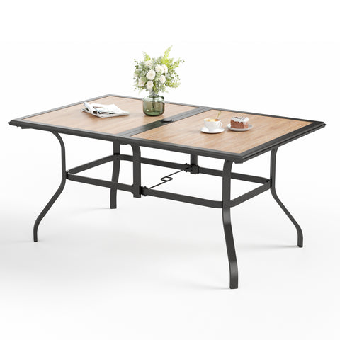 Wood-look PVC Rectangle Steel Patio Dining Table