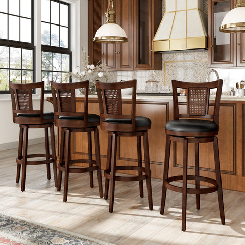 Phi Villa 360° Swivel Retro Wooden Bar Height Stools with Backs