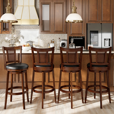 Phi Villa 360° Swivel Retro Wooden Bar Height Stools with Backs