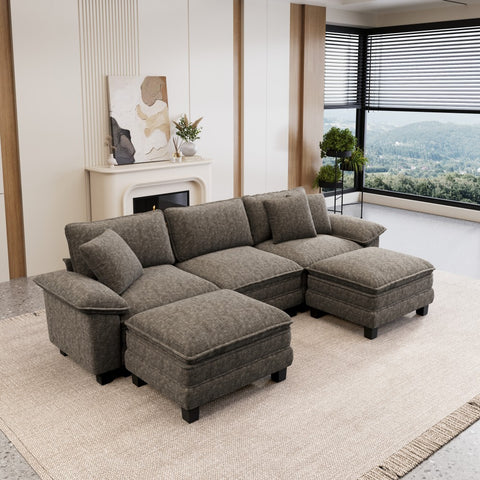 Modular Chenille Cloud Sofa with Ottoman for Living Room & Apartment