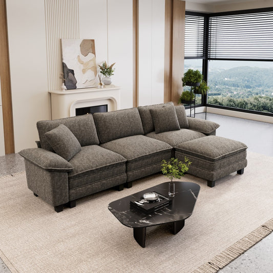 Modular Chenille Cloud Sofa with Ottoman for Living Room & Apartment