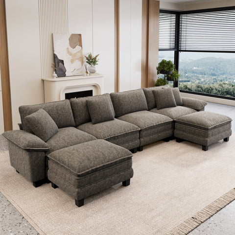 Modular Chenille Cloud Sofa with Ottoman for Living Room & Apartment