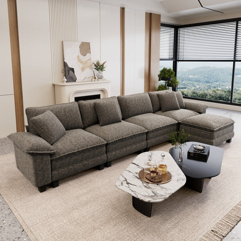 Modular Chenille Cloud Sofa with Ottoman for Living Room & Apartment