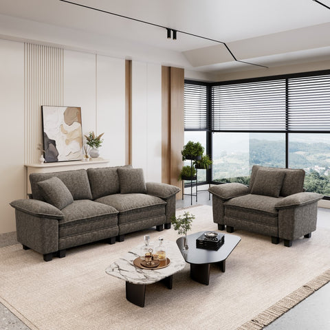 Modern Chenille Modular Cloud Sofa Set with Deep Seats for Living Room