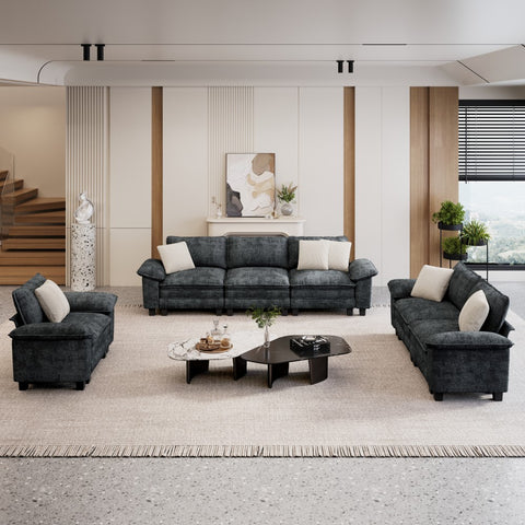 Modern Chenille Modular Cloud Sofa Set with Deep Seats for Living Room