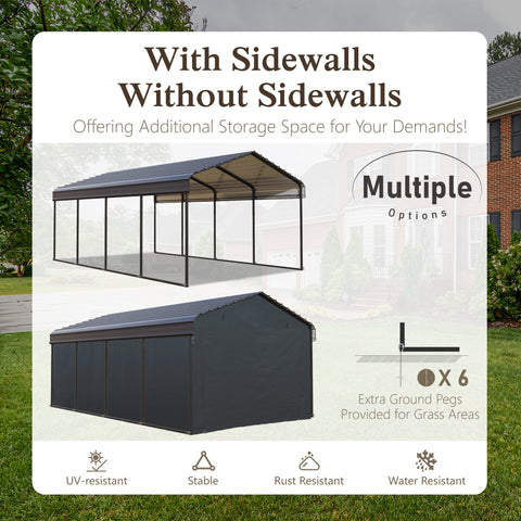 12' x 20' Heavy Duty Carport Removable Sidewalls (Not Include Carport）
