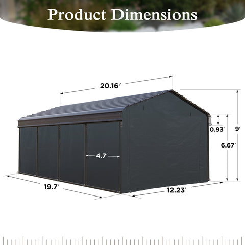 12' x 20' Heavy Duty Carport Removable Sidewalls (Not Include Carport）