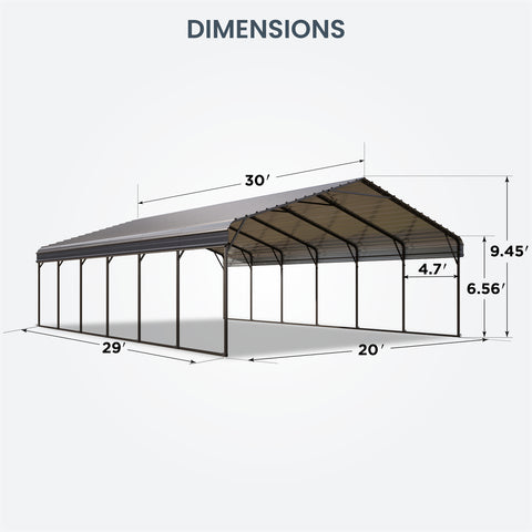 Heavy Duty Carport with Galvanized Steel Roof Multi-Purpose Shelter