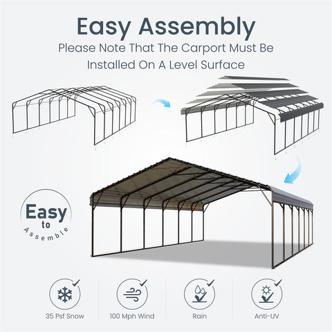 Heavy Duty Carport with Galvanized Steel Roof Multi-Purpose Shelter