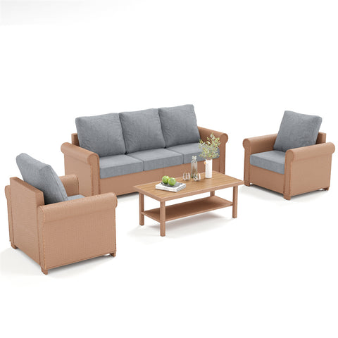 Luxury 5 Seats Wicker Patio Conversation Sofa Set with Wider Armrests