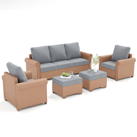 Luxury 5 Seats Wicker Patio Conversation Sofa Set with Wider Armrests
