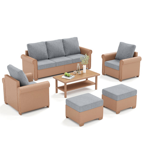 Luxury 5 Seats Wicker Patio Conversation Sofa Set with Wider Armrests