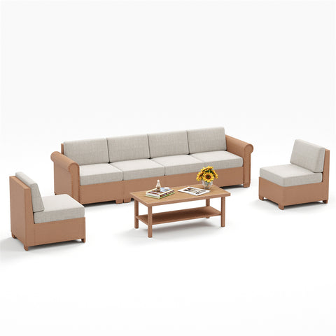 Outdoor Rattan Sofa Set with T-Shaped Sponge Cushion and Coffee Table