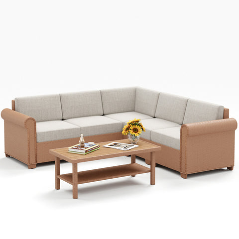 Outdoor Rattan Sofa Set with T-Shaped Sponge Cushion and Coffee Table