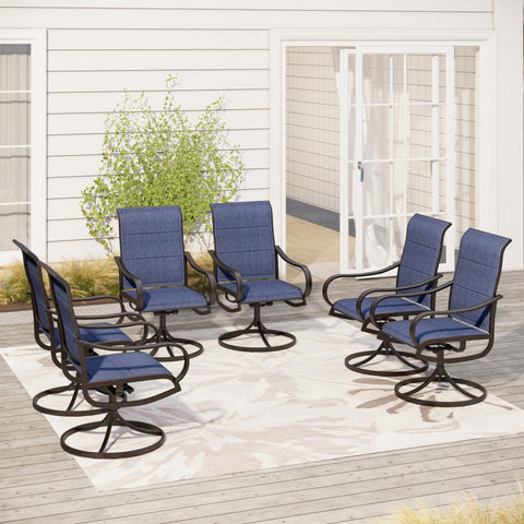 Padded Textilene Fabric Patio Dining Swivel Chairs
