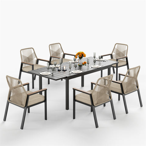 7-Piece Outdoor Patio Dining Set with Handcrafted Rattan Rope Chairs