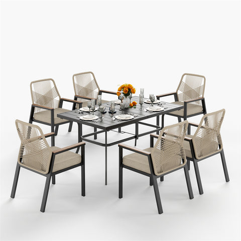 7-Piece Outdoor Patio Dining Set with Handcrafted Rattan Rope Chairs