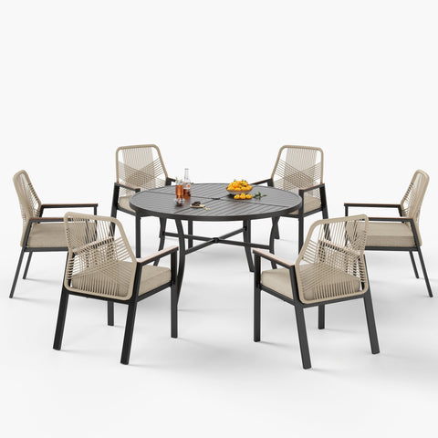 5/7-Piece Outdoor Patio Dining Set with Round Table and Woven Rope Rattan Chairs