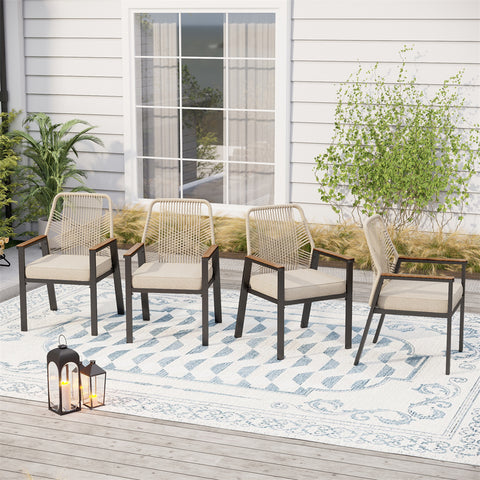 Handcrafted Rattan Rope Patio Dining Chairs