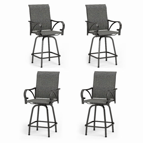 Grey Textilene Sling Fabric Patio Swivel High Bar Stools