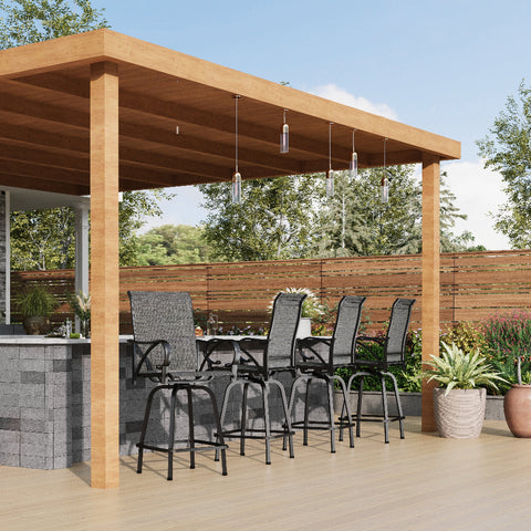 Grey Textilene Sling Fabric Patio Swivel High Bar Stools