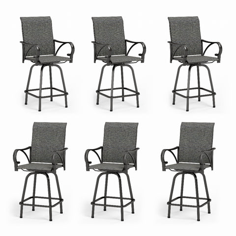 Grey Textilene Sling Fabric Patio Swivel High Bar Stools