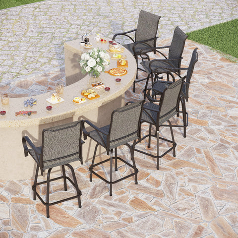 Grey Textilene Sling Fabric Patio Swivel High Bar Stools