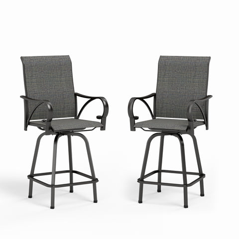 Grey Textilene Sling Fabric Patio Swivel High Bar Stools