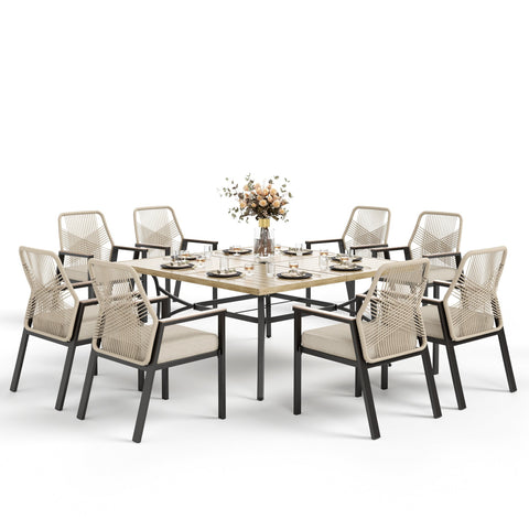 9-Piece Outdoor Patio Dining Set with Handcrafted Rattan Rope Chairs