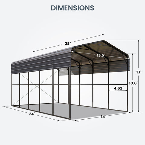 14ft Galvanized Heavy-Duty Outdoor Metal High RV Carports