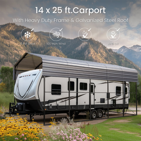 14ft Galvanized Heavy-Duty Outdoor Metal High RV Carports