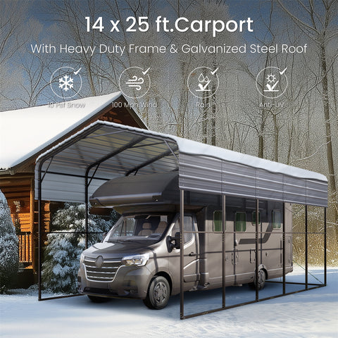 14ft Galvanized Heavy-Duty Outdoor Metal High RV Carports