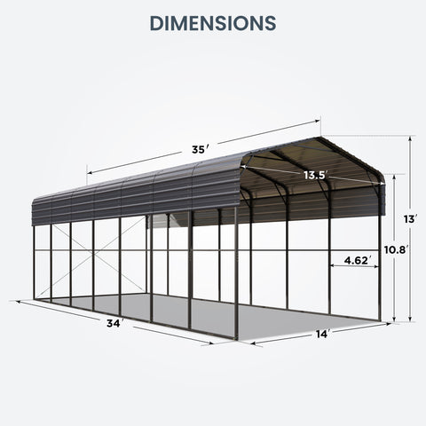 14ft Galvanized Heavy-Duty Outdoor Metal High RV Carports
