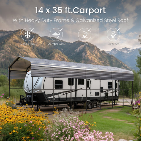 14ft Galvanized Heavy-Duty Outdoor Metal High RV Carports